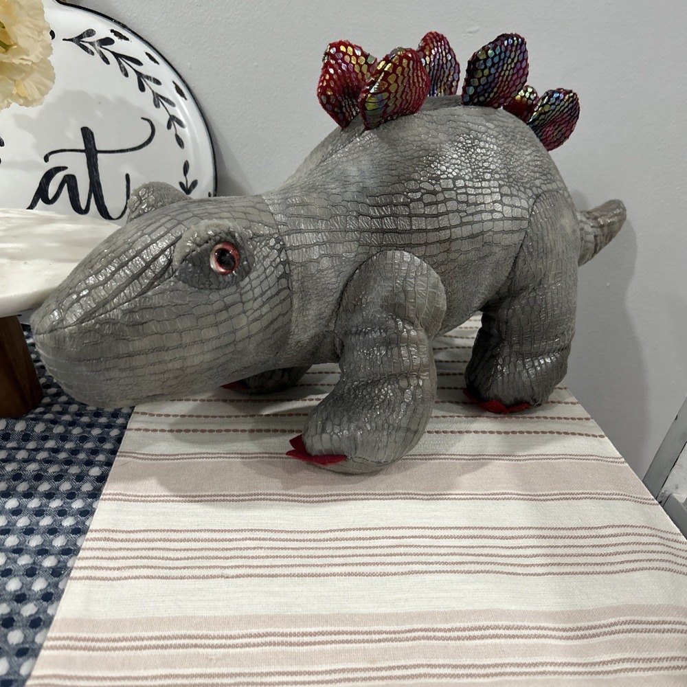 New 12 Inch STEGOSAURUS Dinosaur Stuffed‎ Animal Plush Toy Eye Changing Gray